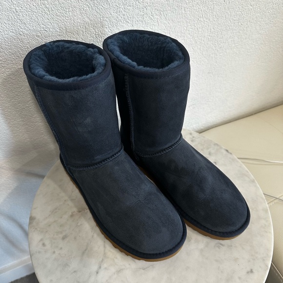 UGG CLASSIC SHORT II NAVY SHEARLING WATER RESISTANT BOOTS SIZE 8 - Picture 2 of 14
